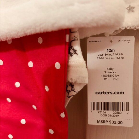 Carter’s Baby Girl 3-Piece Fleece Vest Outfit Red Polka Dot 12M - Picture 7 of 8
